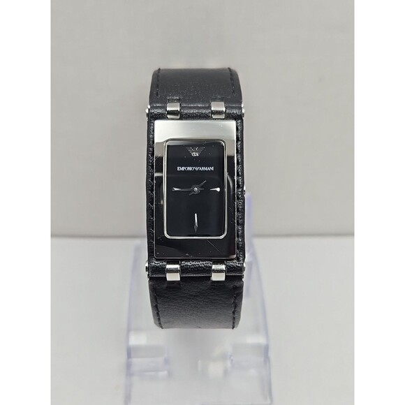 Emporio Armani AR5496 Black Dial Tank Quartz Watch Leather Strap New Battery - Picture 1 of 11
